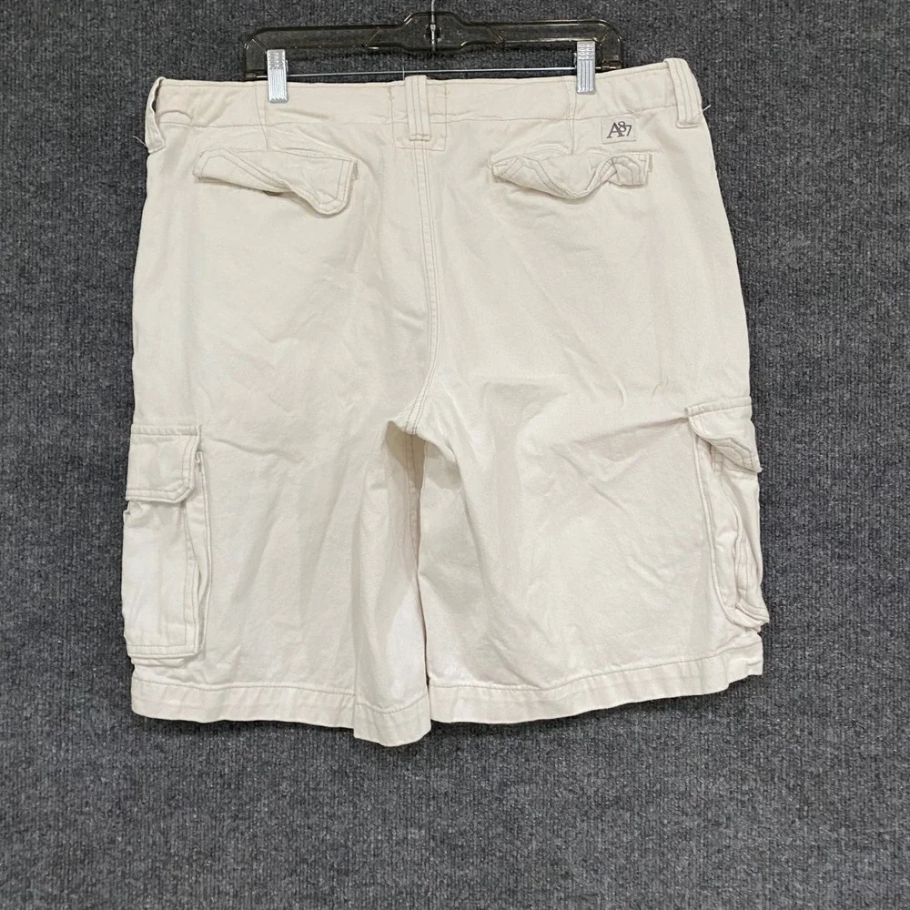 Aeropostale Mens Authentic Cargo Shorts Off White Cream Cotton Twill Size 38